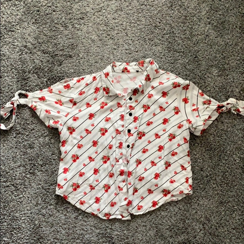 Button up cropped roses shirt